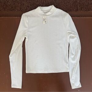 Juniors Aero OG White Ribbed Long Sleeve Top - size Medium